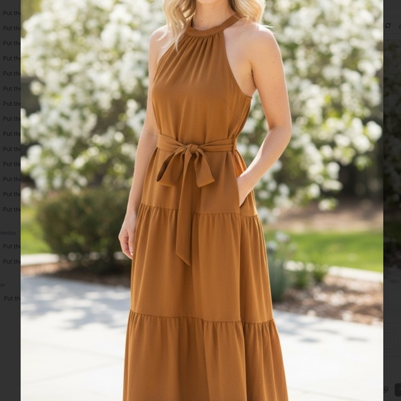 PrettyGarden Rust Brown Tiered Maxi Dress – Size Small Halter Neck NWT - Picture 5 of 5